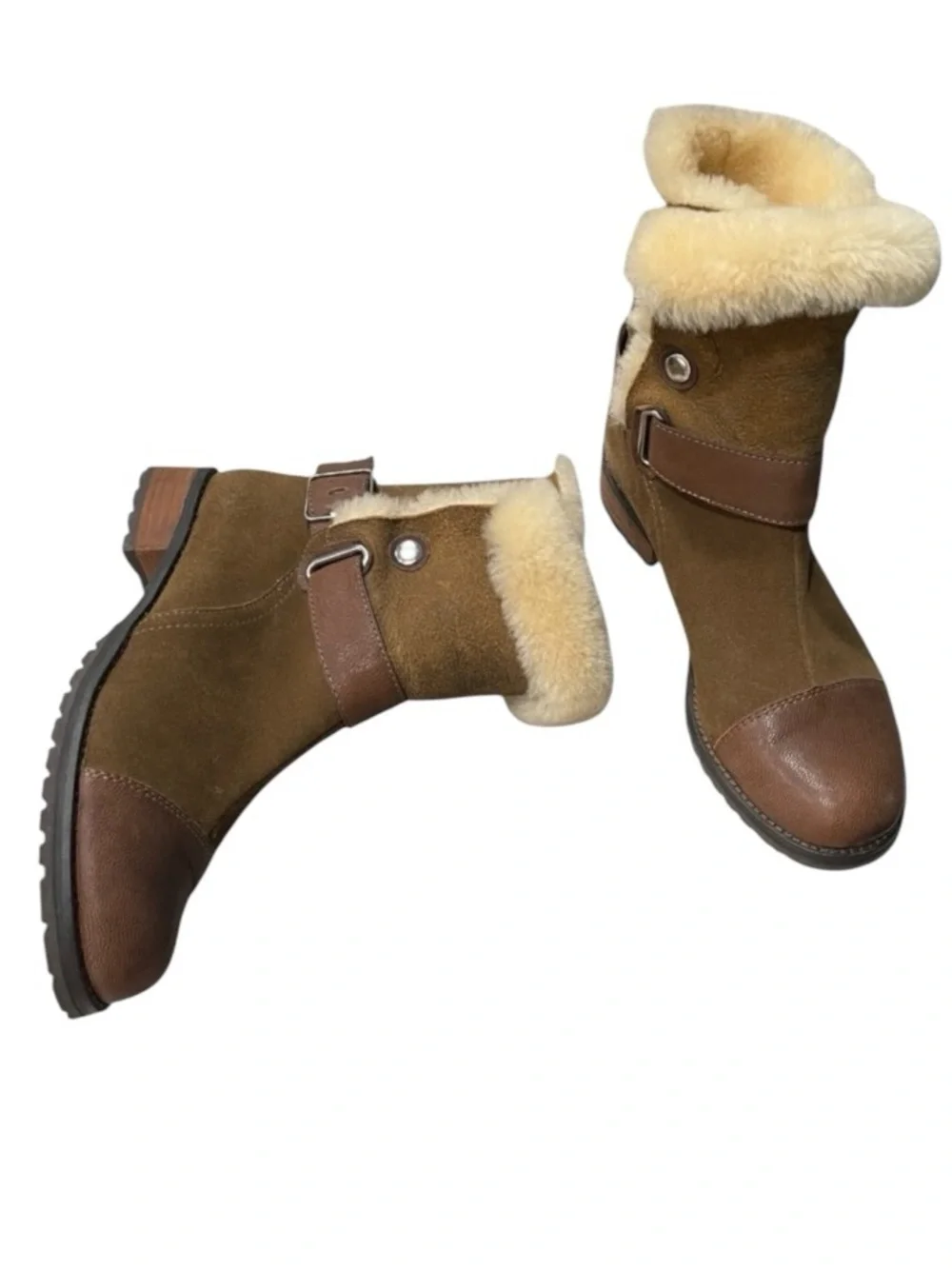 Matt Bernson Tundra Shearling Boots 7.5 Suede Buckle Winter Booties